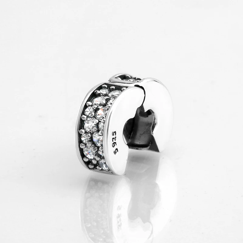 New 925 Sterling Silver Sparkling Clear CZ Round shape clip Lock Beads Fit Original Mikiwuu Charms Bracelet Jewelry making | Украшения и