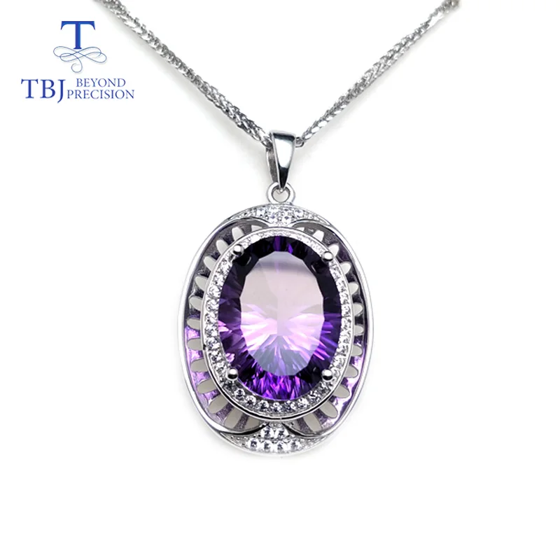 

TBJ,natural Brazil amethyst pendant & necklace oval 12*16mm Concave cut in 925 silver for women anniversary party wear best gift