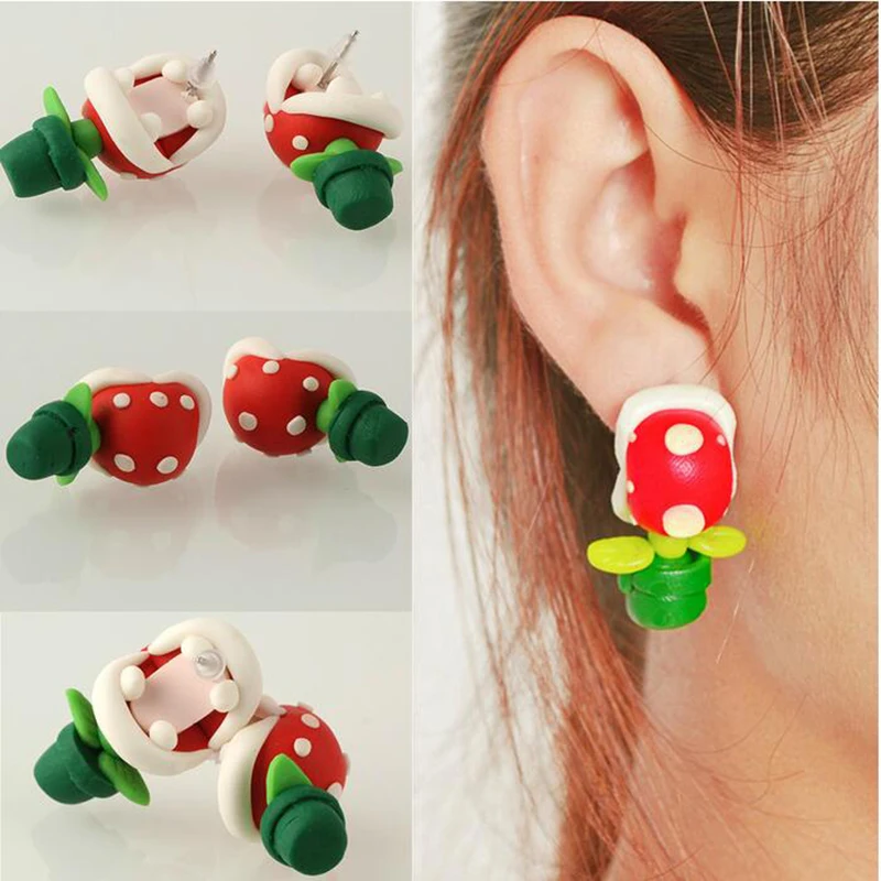 Женские серьги-гвоздики DH ручной работы из глины Марио пираньи E1701 | Украшения и