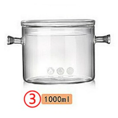 Новая стеклянная кухонная плита 1000 мл 1350 мл 1500 мл кремния с открытым пламенем, прямая электрическая керамическая плита, нагревающий стеклянный горшок с крышкой - Цвет: with two ears 1000ml
