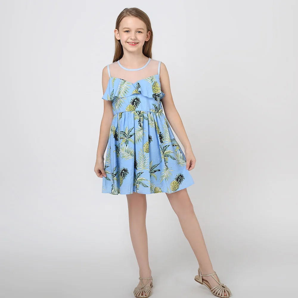 Summer Girls Dress For Party and Wedding Pineapple Print Fashion Kids Clothing Sleeveless Vestido Infantil |