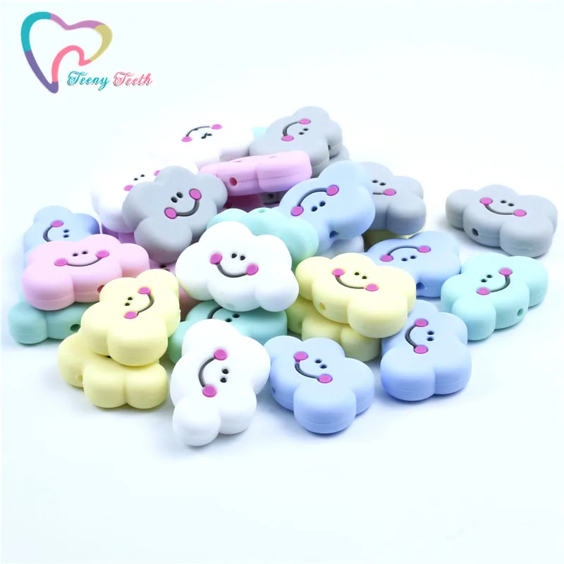 

2 PCS Silicone Cloud Beads For Pacifier Clip Chewable Smily Cloud Silicone Beads Baby Accessories DIY Nursing Charm Baby Teether