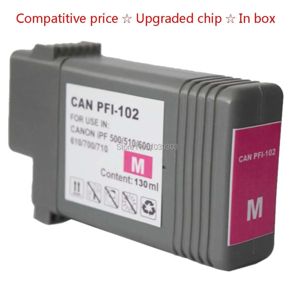 

1x Compatible Magenta Ink cartridge PFI-102 for For Canon iPF500/510 iPF600/605/610 iPF700/710/720/760 iPF650/655 iPF750/755