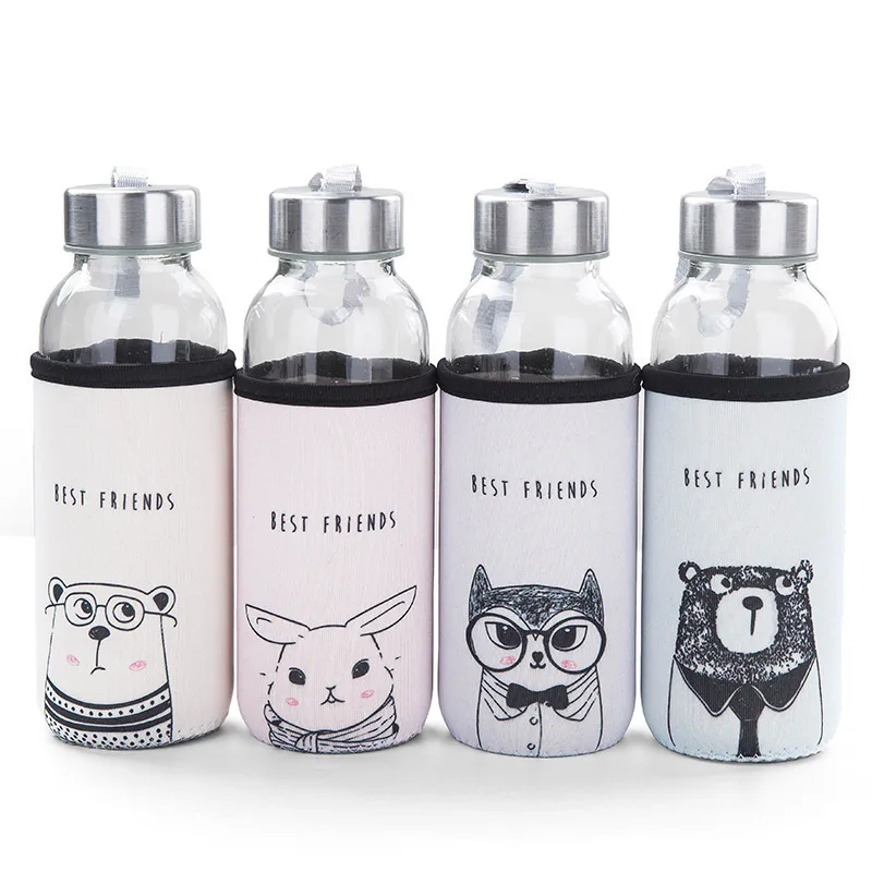 Студент drinkware Портативный бутылка мультфильм прозрачная стеклянная для воды чай