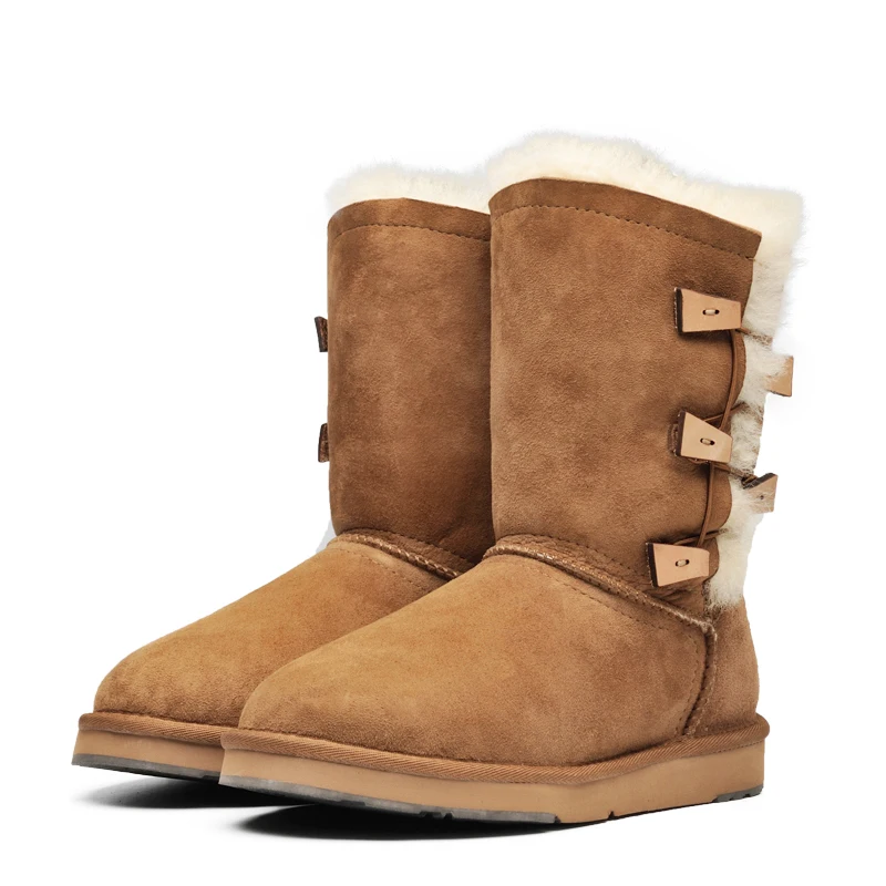 2018 AUMU Australia Fur Flat Round Toe Rubber Soles Button Winter Snow Boots N387 | Обувь