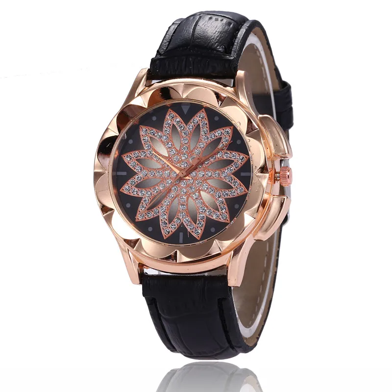 Luxury Brand Women Rose Gold Watches Fashion Casual Girls Rhinestone Dress Watch Leather Quartz Relogio Feminino Clock | Наручные часы