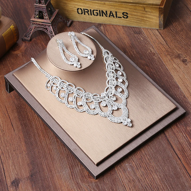 Свадебные комплекты ювелирных изделий со стразами ожерелье серьги набор