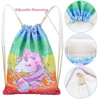 unicorn painting drawstring bag sequins mermaid backpack bag magic reversible shoulder bag casual party supply home storage d15