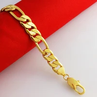 10mm8 66 solid yellow gold filled figaro chains link womens mens bracelet jewellery