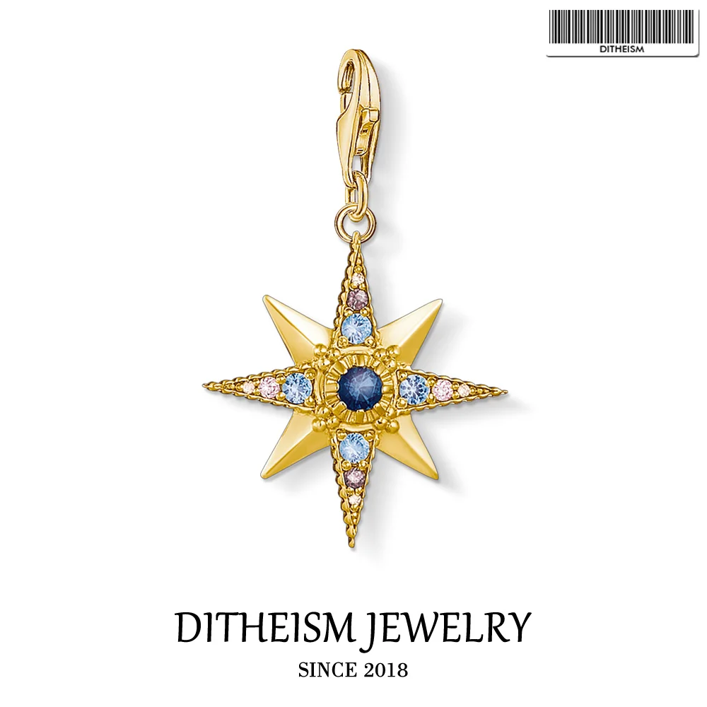 Золотая звезда подвески оберег 2018 Новинка Королевское модное украшение 925 Стерлинговое серебро Винтажный подарок для женщин и мужчин Подходит для браслета и ожерелья.