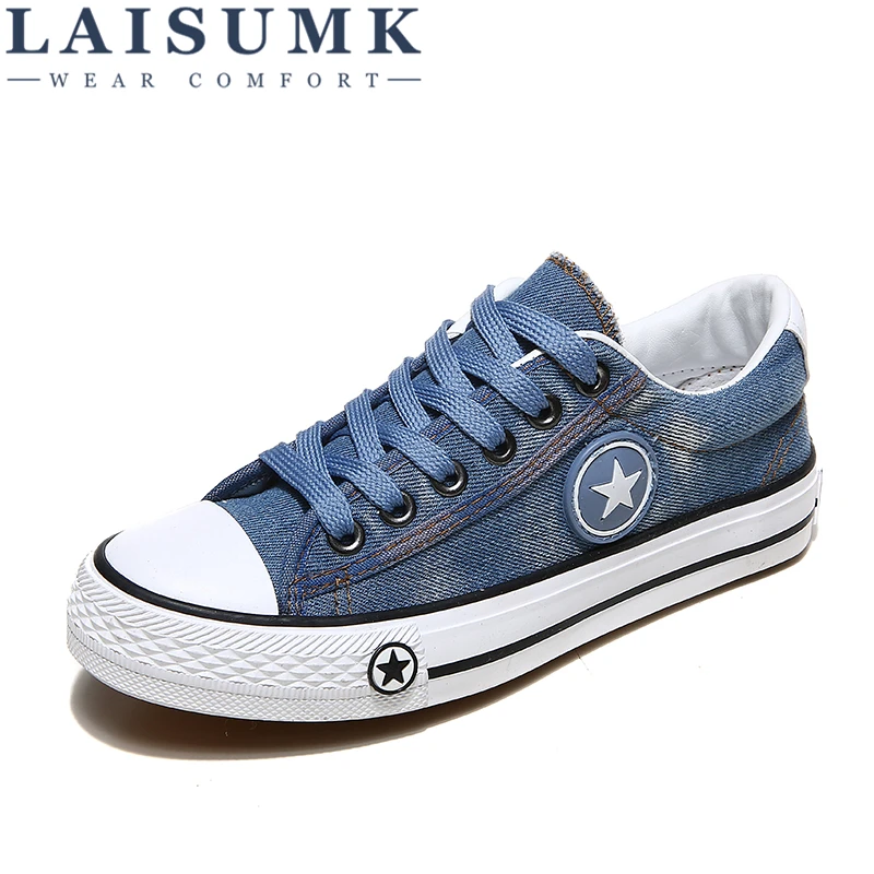 

LAISUMK Designer Women Casual Shoes Female Summer Denim Canvas Shoes Ladies Sneakers Trainers Stars Basket Size 35-44