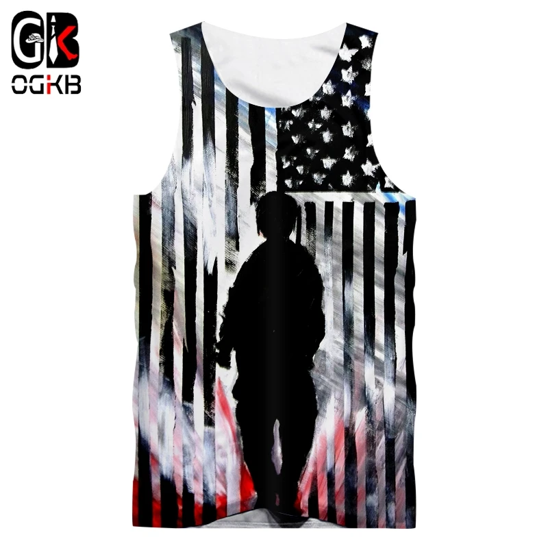 OGKB летние мужские топы на бретельках с 3D принтом звездного флага и людей
