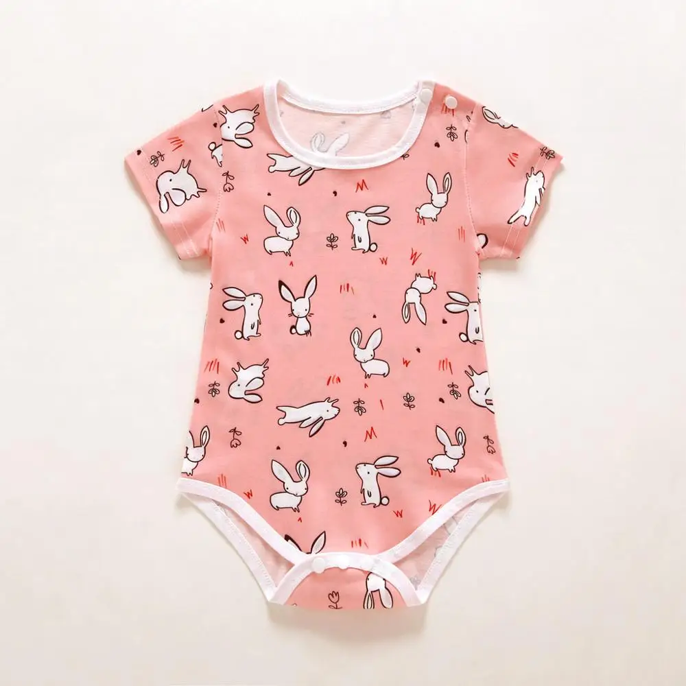 pink rabbit Комбинезоны для новорожденных от 0 до 18 месяцев Комбинезоны для маленьких девочек с короткими рукавами и принтом папы Детский комбинезон одежда из хлопка для мальчиков Комплекты для младенцев - Цвет: pink rabbit
