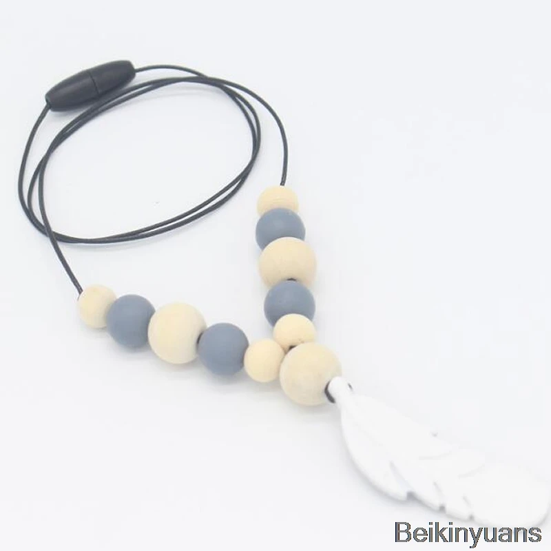 

Baby Silicone Teether Bead Feather Necklace Toy Food Grade Mom Jewelry Baby Teeth Chewing baby molar Pendant Baby Teether