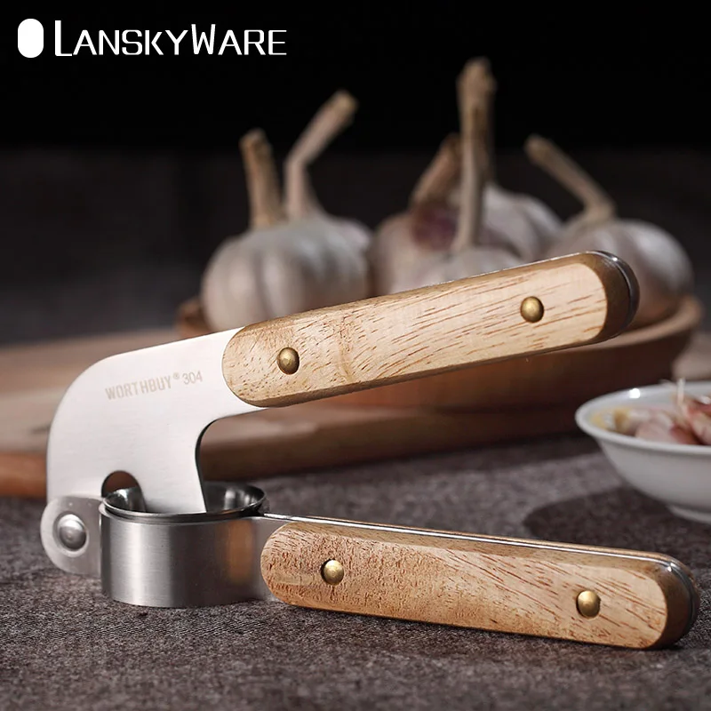 LANSKYWARE 304 нержавеющая сталь Чеснок Пресс с деревянной ручкой дробилка Резак имбирный пресс слайсер кухонные