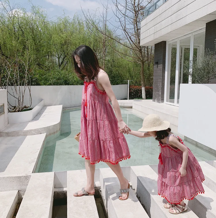 

ZOGAA 2019 Tassel Sling Mommy and Me Clothes Strap Sleeveless Family Clothing Holiday Dress Mommy and Daughter Matching Clothes