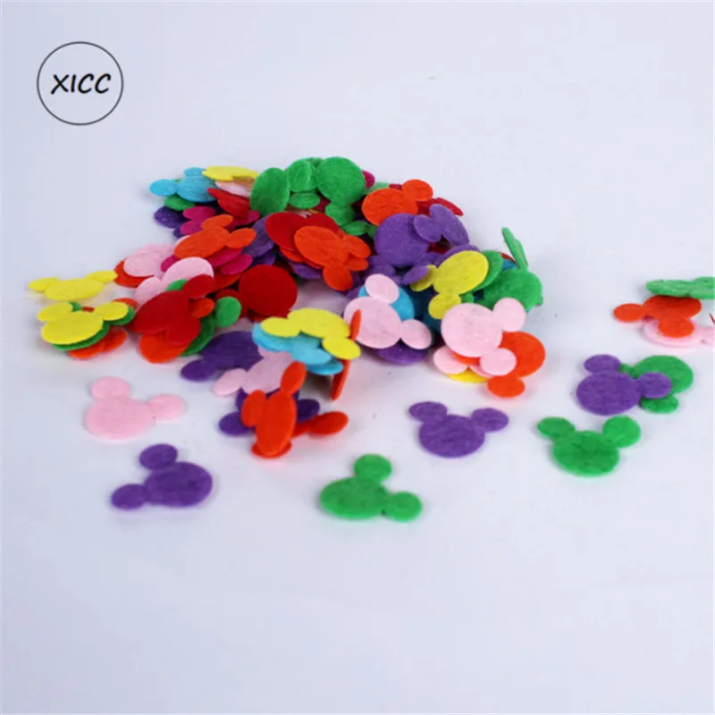 XICC 100PCS Colorful Nonwoven Round Flower Wool Felt Fabric Hair rope DIY Handmade Accessory Sticker Applique Patches Felt Pad