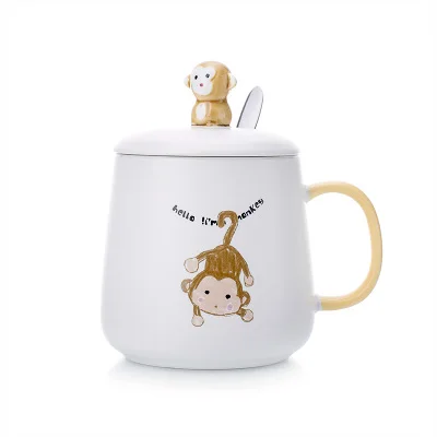 P Большие кружки kawaii Panda, керамическая чашка, кофейные кружки, молочные кружки чашки для чая, термальные бутылки для воды с крышкой-ложкой для детей, рождественский подарок - Цвет: P