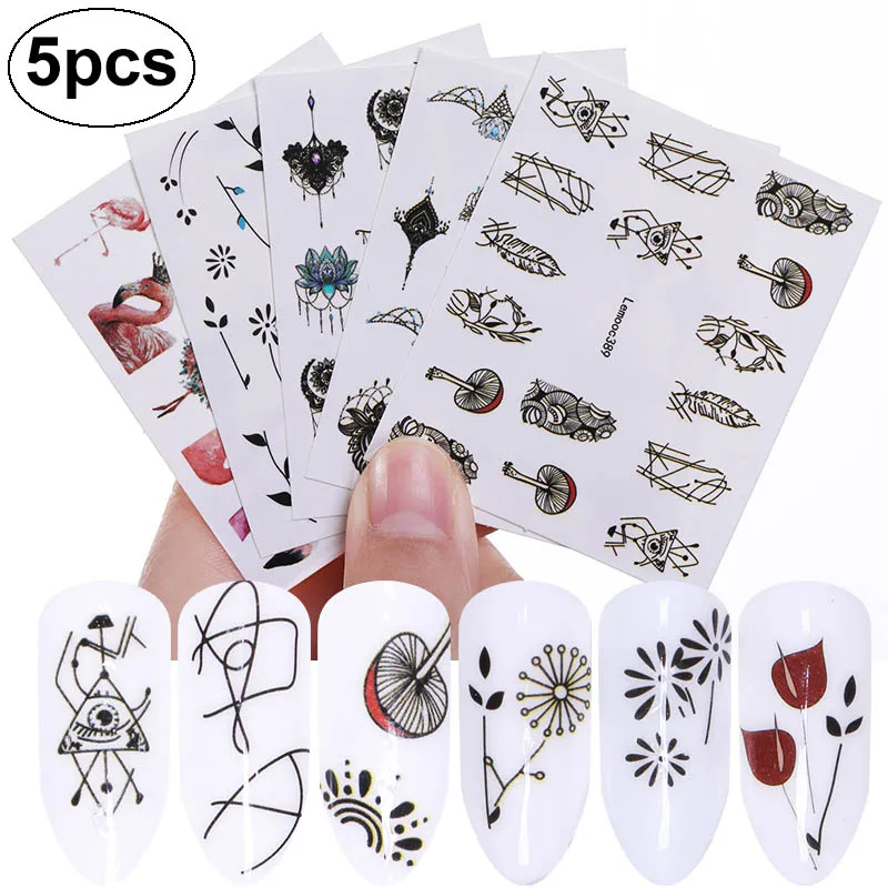 LEMOOC 1 набор, смешанный дизайн, набор наклеек для дизайна ногтей, Черное кружево, золотой, серебряный блеск, цветок, водная наклейка, слайдер, обертывания, Декор, маникюр