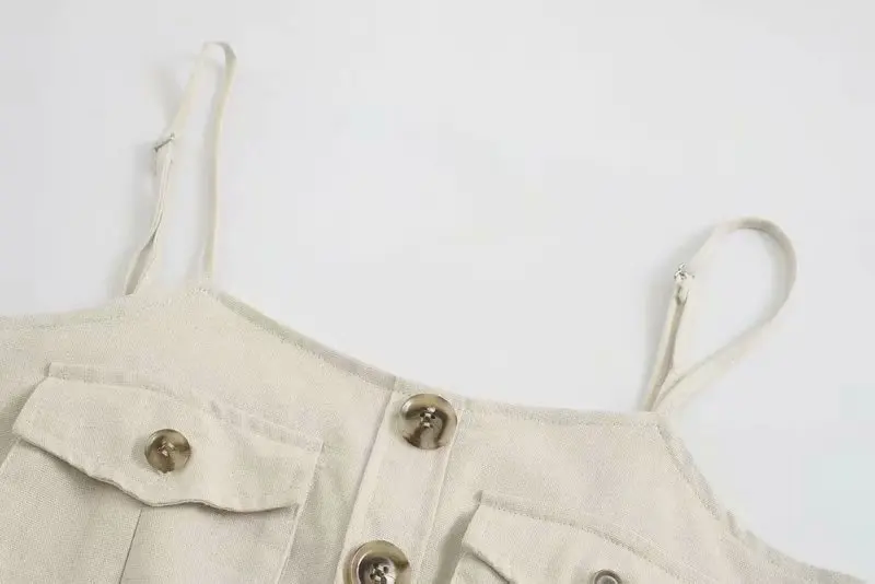 2019 стиль сафари Женские Карманы пуговицы украшения льняные широкие комбинезоны