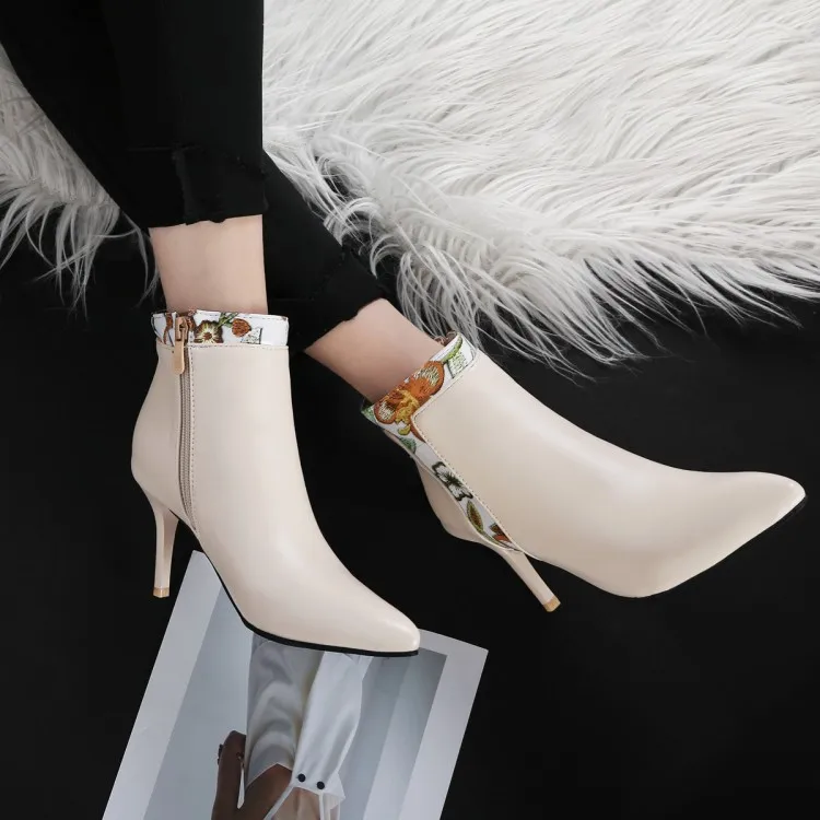 Большие размеры европейские и американские пикантные ботинки на молнии с острым