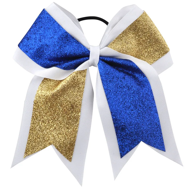 2 Gold and Sapphire 7 дюймов, 1 шт., модный бант для чирлидинга для девочек, модные блестящие эластичные резинки для волос с блестками, очаровательные ленты, банты, полосатые аксессуары для волос - Цвет: 2 Gold and Sapphire