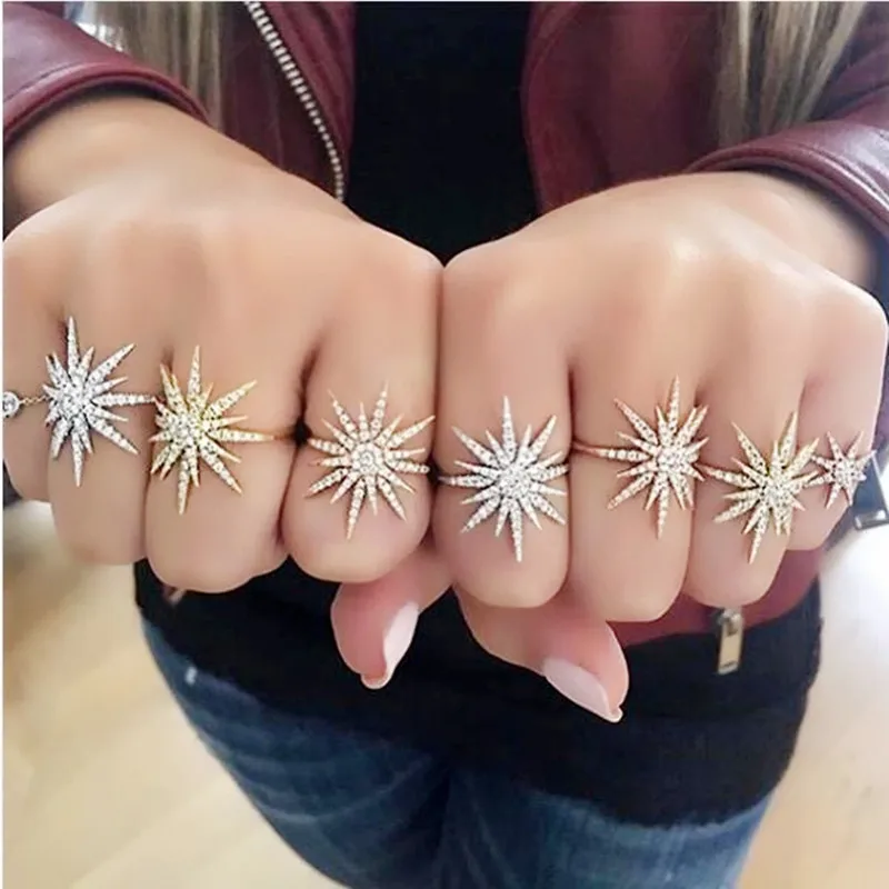 Горячая Летняя подарок north star starburst Открытое кольцо на палец средней длины