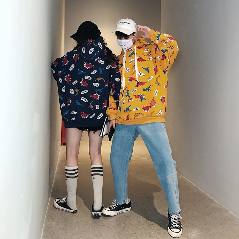 Женский Осенний Повседневный модный большой свободный размер M -2xl динозавр