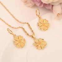 24 k fine gold gf necklace earring set women party gift flower jewelry sets daily wear mother gift diy charms sjolid jewelry