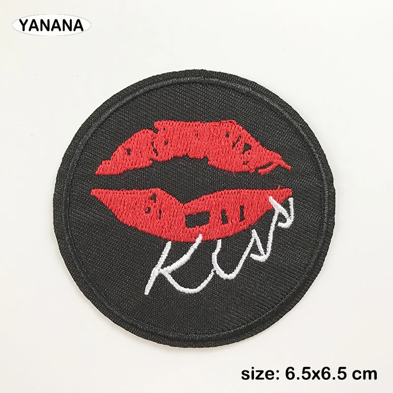 

Kiss Red lips Iron On Embroidered Clothes Patches For Clothing Stickers Garment