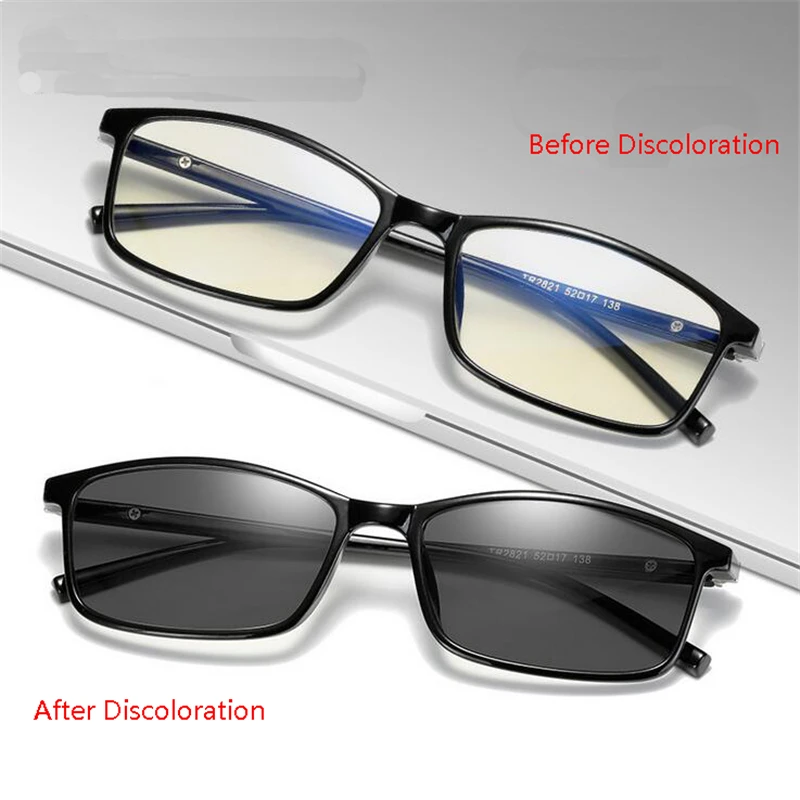 

Discoloration TR90 Square Prescripton Eyeglasses Women Men Goggle Anti-blue Light Photochromism Optical Glasses Frame UV400