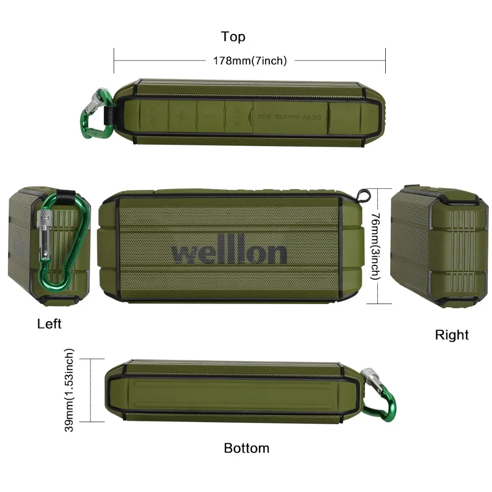 Welllon BT 4.2 IPX6 Водонепроницаемый Bluetooth Динамик Открытый прочный Портативный
