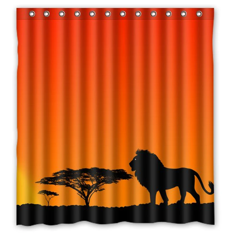 Закат Лев и деревья Тень пользовательский уникальный занавес ткань для ванной