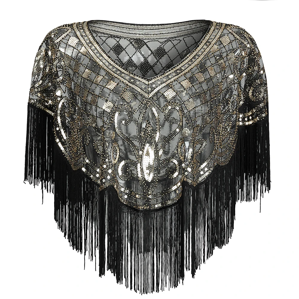 one size Great Gatsby Платье женское 1920 S винтажные блестки Арт Деко двойные платья с блестками винтажные вечерние платья с v-образным вырезом Украшенные бахромой - Цвет: one size