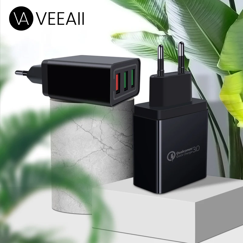 VEEAII 3 порта 2.1A QC3.0 зарядка для айфона настенный адаптер USB зарядное устройство ЕС