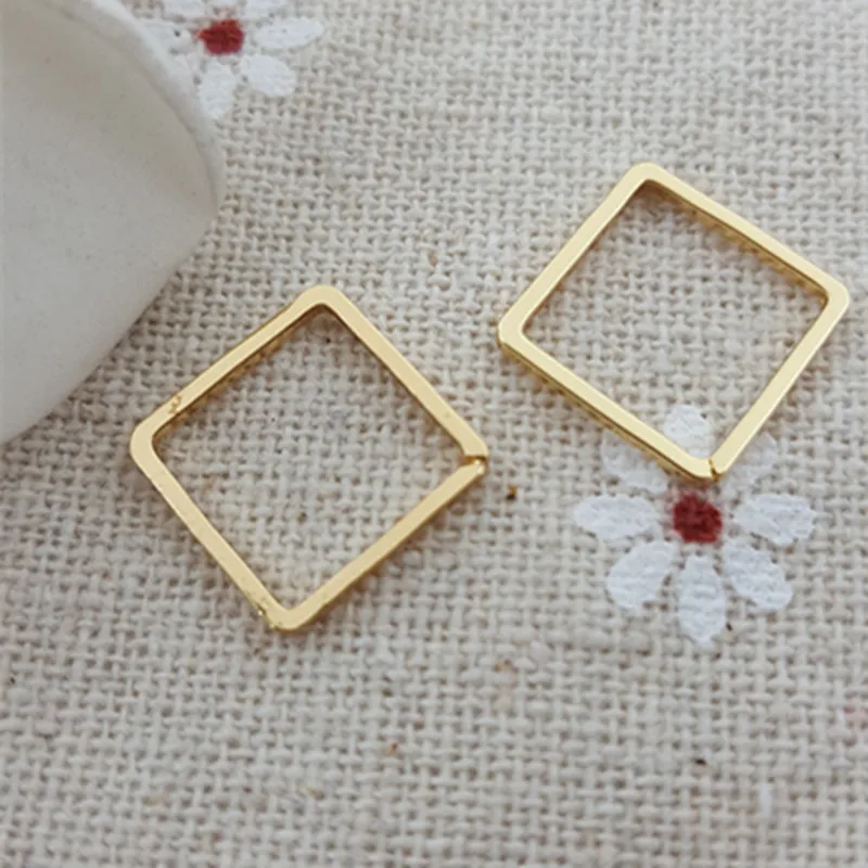 50pcs/lot 12MM &amp 16mm Gold Closed square Charms Connector Simple handmade tag pendants jewelry DIY material | Украшения и