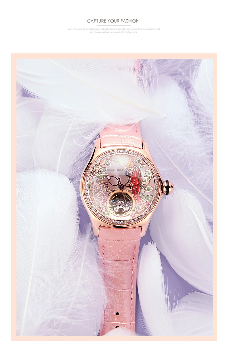 Reef Tiger/RT лучшие брендовые модные часы Reloj Mujer женские automatic Tourbillon кожаные модельные Часы Relogio Feminino RGA7105