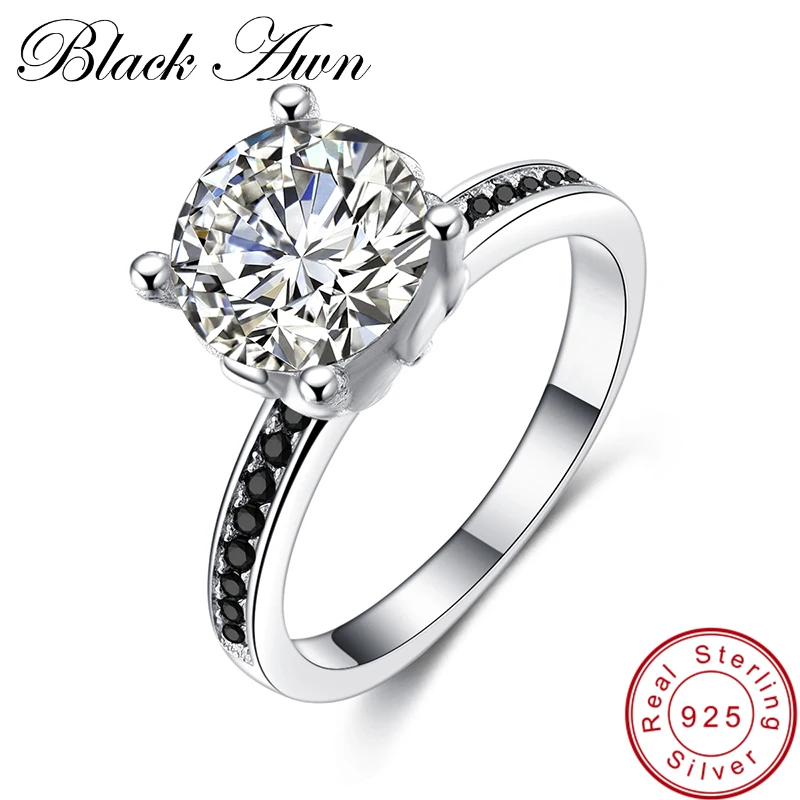 

[BLACK AWN] Genuine 3.5g 925 Sterling Silver Jewelry Trendy Wedding Rings for Women Engagement Ring Femme Bijoux Bague C073