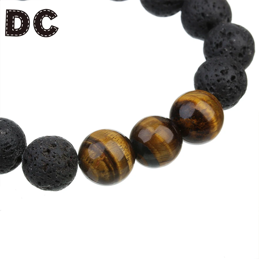 Мужской винтажный браслет с бусинами 12 мм из лавы и Тигрового Глаза|bracelets for|charm