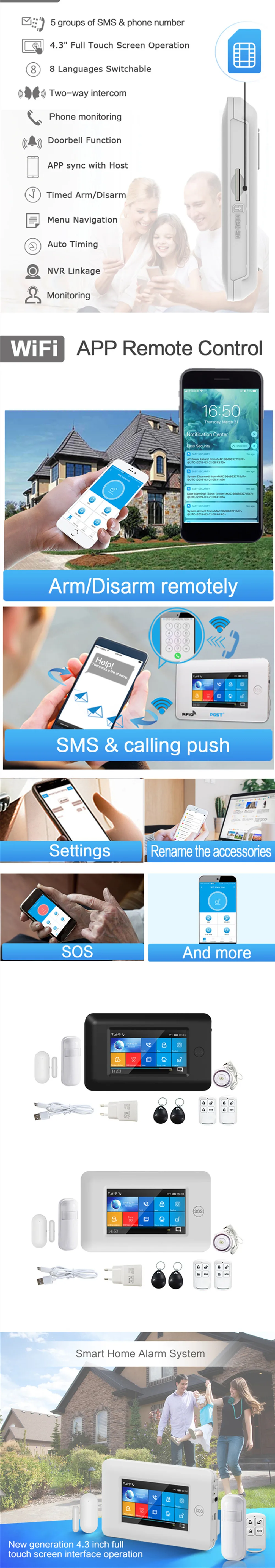 PGST 433 МГц все сенсорный цветной экран беспроводной wifi GSM GPRS SOS RFID карта охранная сигнализация Умный дом Безопасность DIY сигнализация