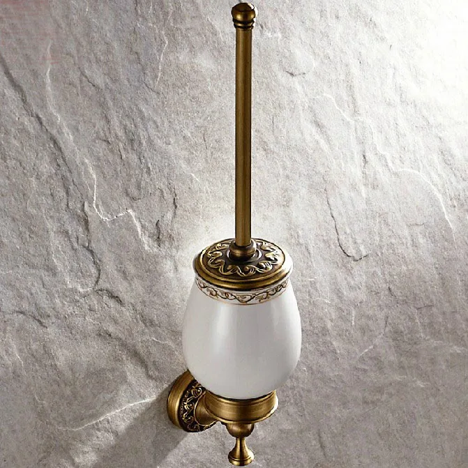Wall Mounted Vintage Retro Antique Brass Bathroom Toilet Brush Holder Set Accessory Single Ceramic Cup mba490 | Обустройство дома