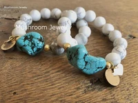howlite beaded with turquoises slab connector charm stretch bracelet