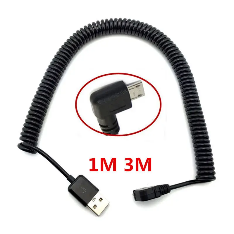 Кабель для зарядки Samsung и Android Спиральный с разъемом Micro USB передачи данных угол 90