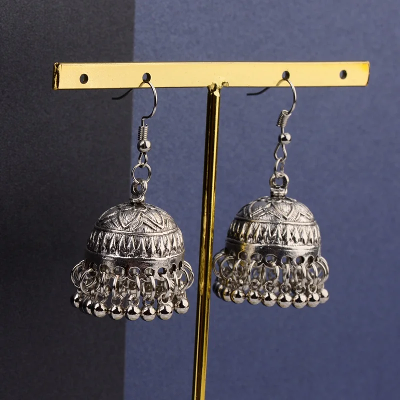 Фото TopHanqi в этническом стиле ретро Индии Jhumka Jhumki серьги Femme Античная золотистый гравированный лотоса фонарь, свисающие серьги для женщин, серьги ... №4