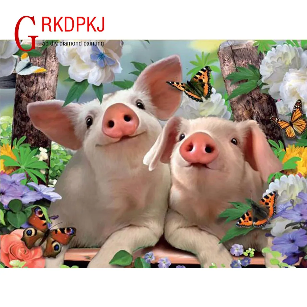 

Алмазная вышивка 5D «сделай сам», мозаика для творчества, украшение для дома с мультяшными животными, свиньями, незаконченная декоративная ж...