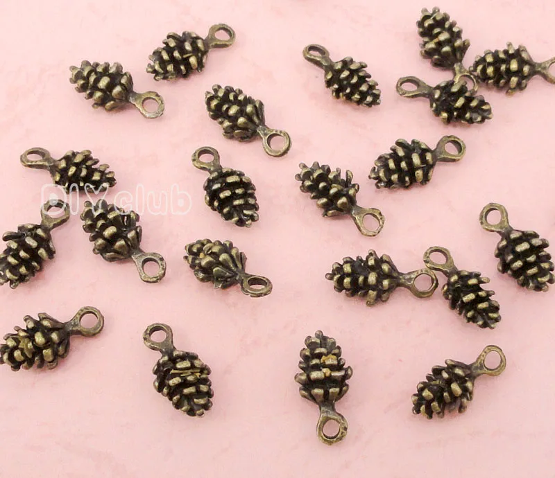 

120pcs-Antique Bronze 3D pine cone Charms Pendant 14x6mm