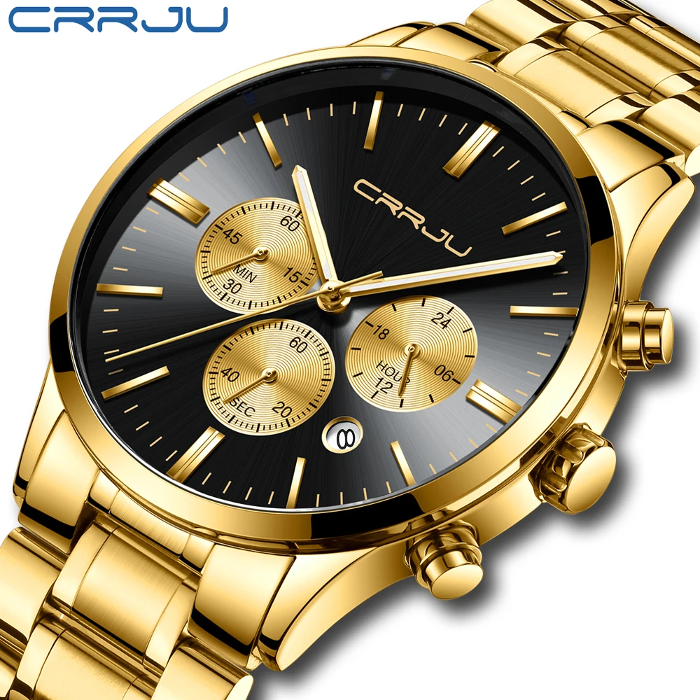 Relojes 2019 часы из нержавеющей стали мужские CRRJU Топ бренд Роскошные Бизнес
