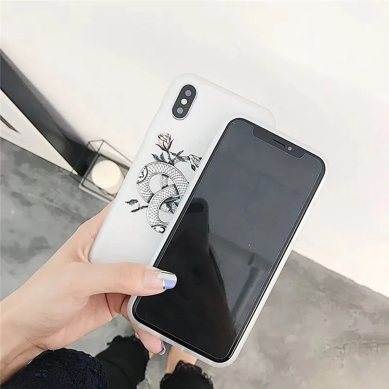 Чехол для телефона LUDI в стиле ретро с объемными розами и змеей iPhone 7/7Plus мягкий ТПУ