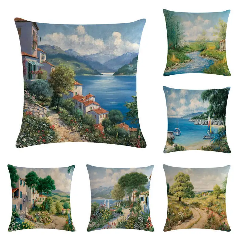 

45*45cm Landscape Scenic Forest Cushion Cover Linen Throw Pillow Home Car Sofa Decorative Pillowcase Beautiful is no Overnight