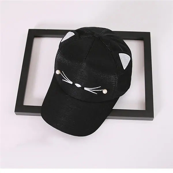 Snapback милая розовая сетчатая бейсболка с кошачьими ушками для взрослых, летние женские шапки, брендовая Милая Регулируемая сетчатая Кепка для девочек, подарок - Цвет: Black